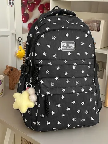 Damen Mori Girl Sternenhimmel Druck Rucksack Nylon Wasserdicht Süß Schüler Schule Reise Daypack Mit Sternanhänger