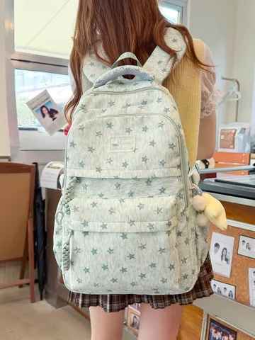 Damen Mori Girl Sternenhimmel Druck Rucksack Nylon Wasserdicht Süß Schüler Schule Reise Daypack Mit Sternanhänger