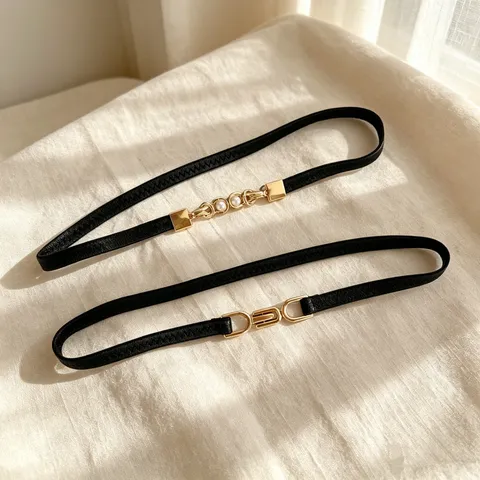 Women Elastic Pearl Belt Fashion Thin Waistband With Alloy Interlock Buckle Black Stretch Cinch Belt For Dress Skirt Accessories