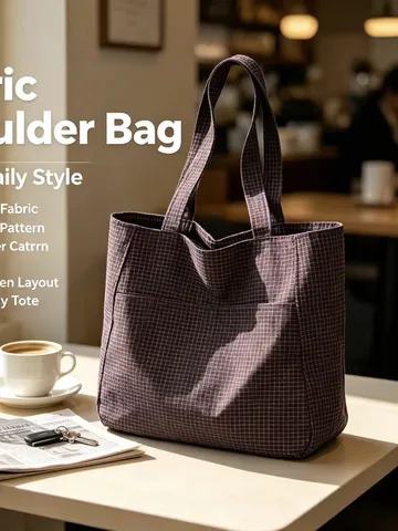 Koreanischer Stil Karo Seersucker Tragetasche Damen Große Kapazität Umhängetasche Lässige Pendler Handtasche Einkaufstasche