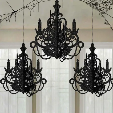 Ornement de Chandelier Suspendu d'Halloween Papier Pailleté Crâne Toile d'Araignée Décoration de Plafond Fournitures de Fête