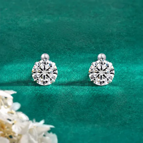 Pendientes de Botón de Plata de Ley S925 Moissanita Cuatro Garras Cierre de Rosca Moissanita Color D VVS1 Joyería Regalo Mujer Con Certificado GRA