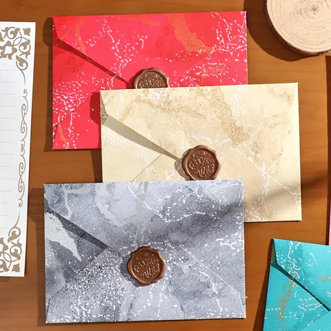 Ensemble de Papeterie Enveloppe Style Western Rétro Motif Marbre Papier à Lettre Coloré Minimaliste Avec Autocollants Sceau de Cire Pour Mariage