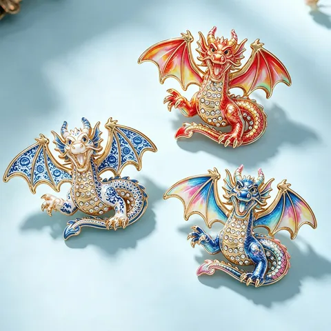 Vintage Alloy Rhinestone Flying Dragon Brooch Pin Colorful Enamel Mythical Dragon Lapel Pin For Suit Bag Women Men Jewelry