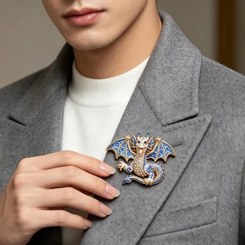 Vintage Alloy Rhinestone Flying Dragon Brooch Pin Colorful Enamel Mythical Dragon Lapel Pin For Suit Bag Women Men Jewelry