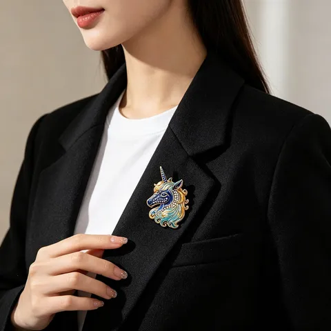 Cute Unicorn Brooch Zinc Alloy Rhinestone Enamel Animal Lapel Pin Versatile Fashion Jewelry For Women Girls Party Gift