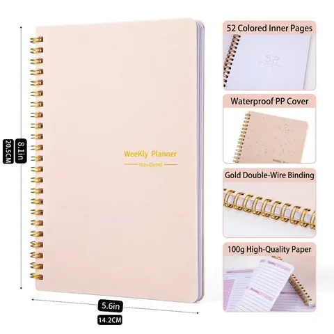 A5 Weekly Planner Notebook Minimalist Spiral Bound Journal Office School Stationery Notepad Daily Agenda Organizer