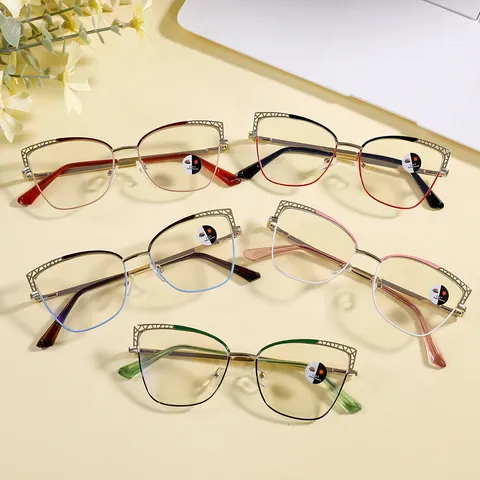 Women's Fashion Metal Cat Eye Blue Light Blocking Glasses Frame Casual Geometric Hollow Decorative Optical Frame For Daily Use