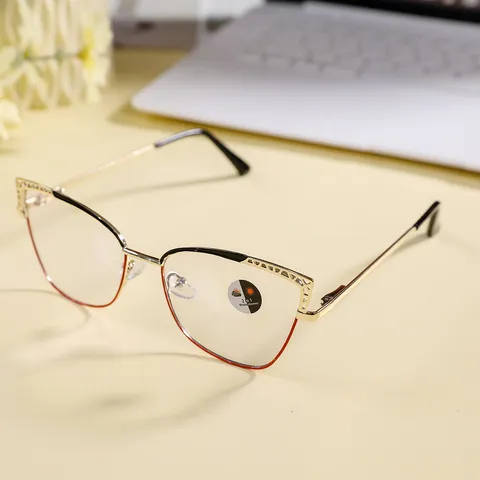 Women's Fashion Metal Cat Eye Blue Light Blocking Glasses Frame Casual Geometric Hollow Decorative Optical Frame For Daily Use