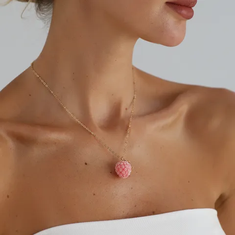 Fashion Iron Resin Flocking Raspberry Moon Pendant Necklace For Women Sweet Heart Star Clavicle Chain Girls Daily Neck Jewelry