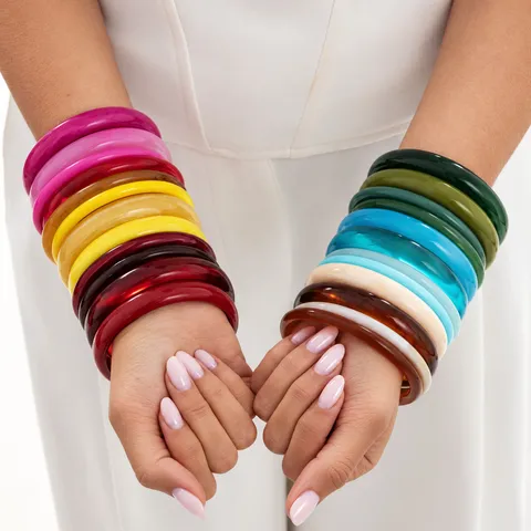 Fashionable Colorful Smudged Transparent Resin Bangles For Women ins Style Geometric Smooth Circular Armband Jewelry Accessories