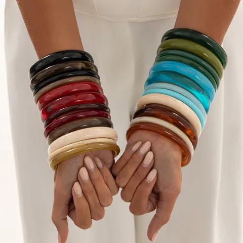 Fashionable Colorful Smudged Transparent Resin Bangles For Women ins Style Geometric Smooth Circular Armband Jewelry Accessories