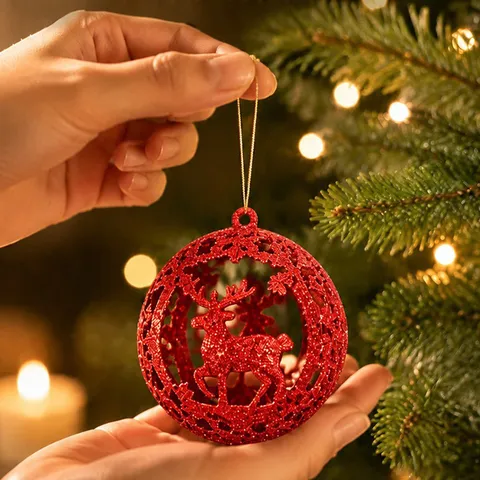 Hollow Reindeer Christmas Balls Glitter Plastic Hanging Ornaments For Christmas Tree Decoration Holiday Party Home Decor