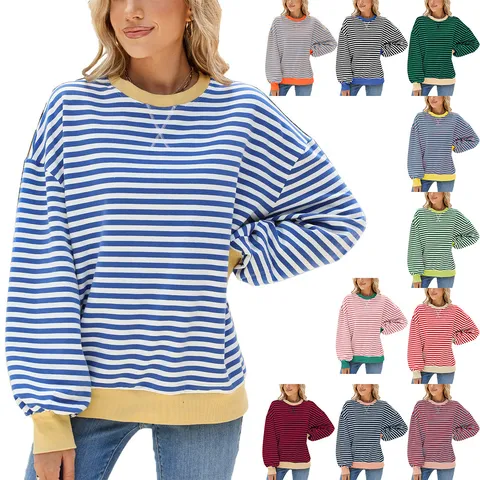 Γυναικείο Casual Ριγέ Στρογγυλή Λαιμόκοψη Color Block Μακρυμάνικο Φαρδύ Sweatshirt Φθινόπωρο
