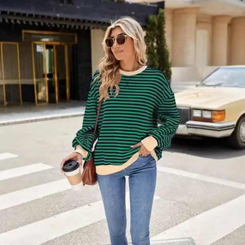 Γυναικείο Casual Ριγέ Στρογγυλή Λαιμόκοψη Color Block Μακρυμάνικο Φαρδύ Sweatshirt Φθινόπωρο