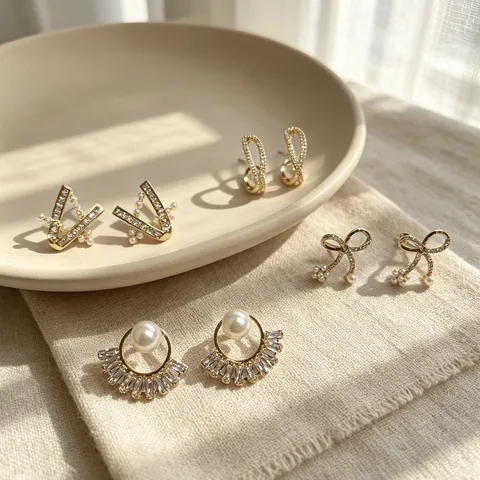 French Bohemian 925 Sterling Silver Earring Post Zirconia Artificial Pearl Round Stud Earrings Retro Ethnic Gold Plated Women Jewelry