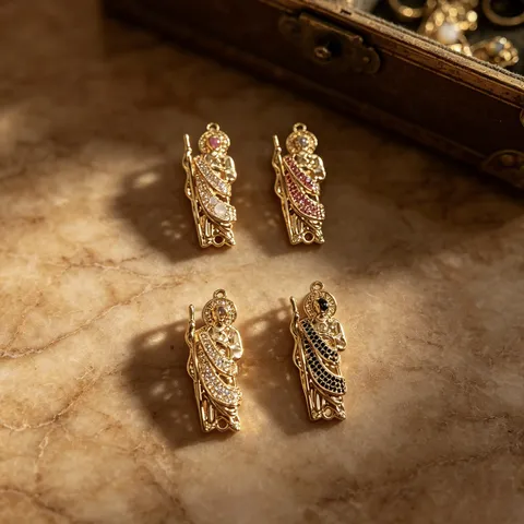 18K Gold Plated Copper Saint Father Religious Figure Charm With Pave Zirconia For DIY Necklace Bracelet Jewelry Making