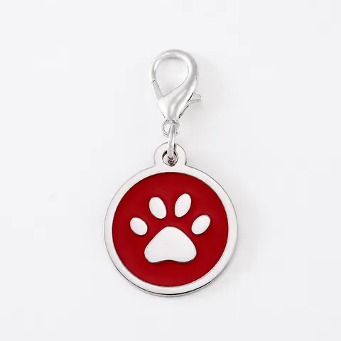 Stainless Steel Dog Paw Pet ID Tag Round Drip Oil Pendant Alloy Lobster Clasp Keychain For Dogs Cats DIY Jewelry Making Accessory
