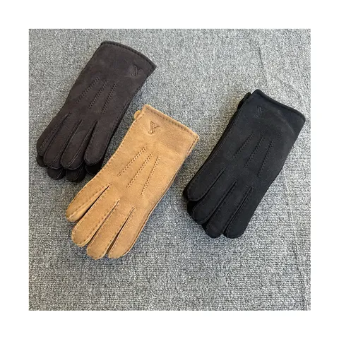 Unisex Sheepskin Shearling Gloves Winter Warm Fleece Lined Thick Genuine Leather Touchscreen Mittens For Cycling Driving Outdoor