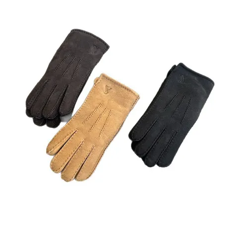 Unisex Sheepskin Shearling Gloves Winter Warm Fleece Lined Thick Genuine Leather Touchscreen Mittens For Cycling Driving Outdoor