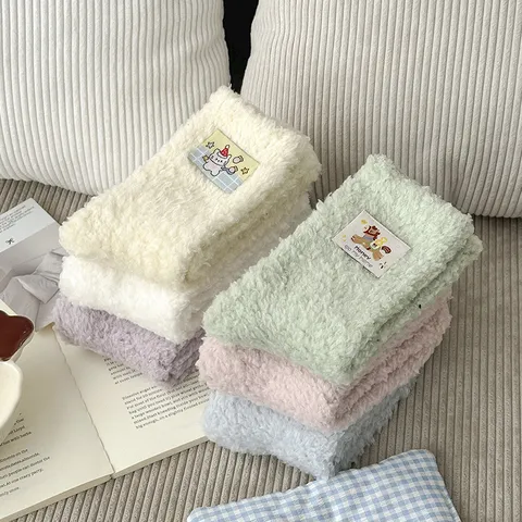 Dames Koraalvlies Verdikte Warme Vloersokken Gestreept Pluizige Slaapsokken Gezellige Huis Mid-Kuit Fluffy Winter Bed Sokken
