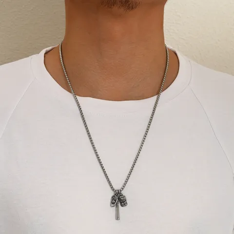 Stainless Steel Baseball Theme Pendant Necklace With Glove Bat Cap Sports Jewelry For Unisex Hip Hop Trend Style Gift