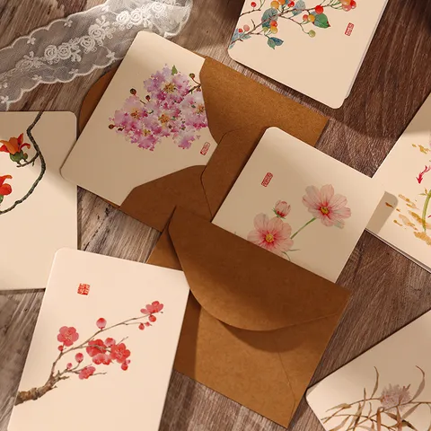 Tarjetas de Felicitación Ilustración de Tinta China Vintage Con Sobres Para Regalo de Cumpleaños Escritura Patrón Floral Postales de Arte Tarjetas de Bendición