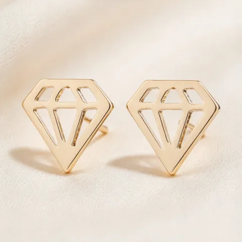 Boucles d'Oreilles Clous Minimalistes en Acier Inoxydable Forme de Diamant Géométrique pour Femmes Bijoux de Piercing Losange Creux