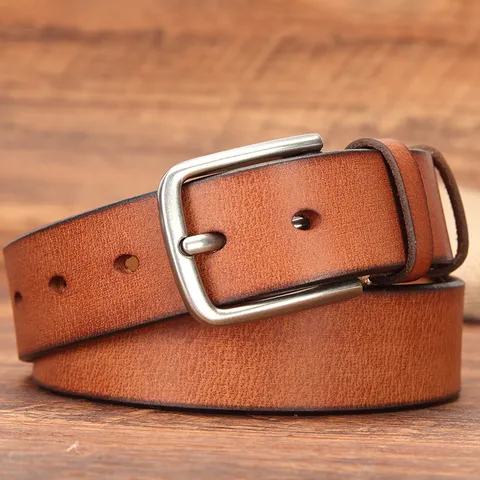Ceinture en Cuir de Vachette Pleine Fleur pour Hommes Boucle à Ardillon en Alliage Vintage Sangle de Taille Décontractée pour Hommes Marron Noir Kaki