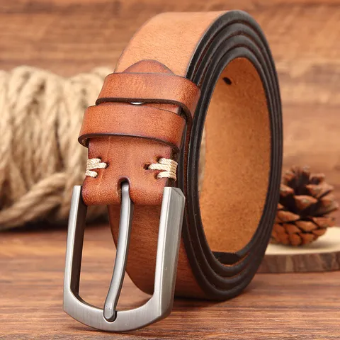 Ceinture en Cuir Pleine Fleur Vintage pour Hommes Fait Main Boucle à Ardillon Décontracté Ceinture de Jean Effet Vieilli Homme Cadeau