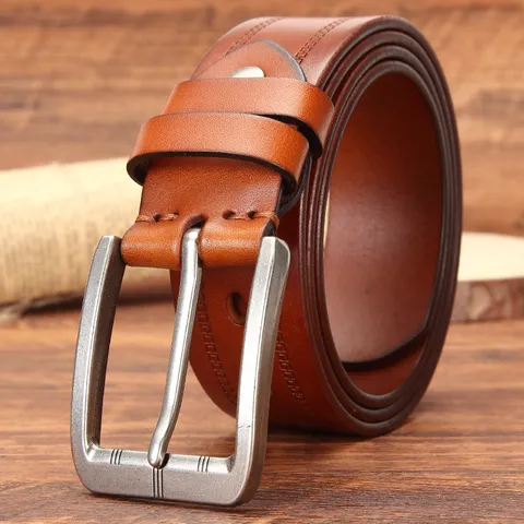 Ceinture en Cuir de Vachette Rétro pour Hommes Vintage Business Casual Boucle à Ardillon Sangle de Taille pour Jeans Pantalons Bijoux Homme