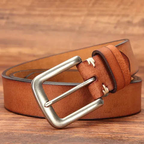 Ceinture Vintage en Cuir de Vachette de Première Couche pour Hommes Ceinture Fait à la Main Boucle à Ardillon pour Jeans
