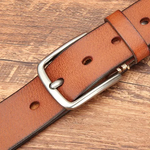 Ceinture en Cuir de Vachette Pleine Fleur pour Hommes Boucle à Ardillon en Alliage Vintage Sangle de Taille Décontractée pour Hommes Marron Noir Kaki