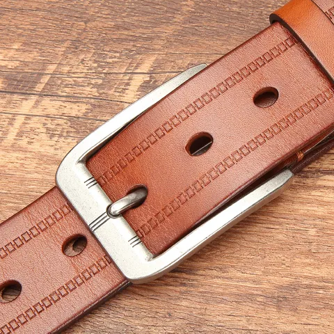 Ceinture en Cuir de Vachette Rétro pour Hommes Vintage Business Casual Boucle à Ardillon Sangle de Taille pour Jeans Pantalons Bijoux Homme