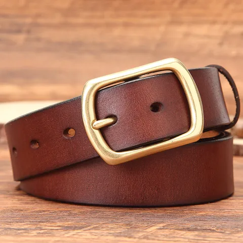 Ceinture pour Hommes Vintage en Cuir de Vachette Première Couche Avec Boucle à Ardillon en Cuivre Ceinture en Cuir Vieilli Fait Main pour Pantalons de Travail Décontractés
