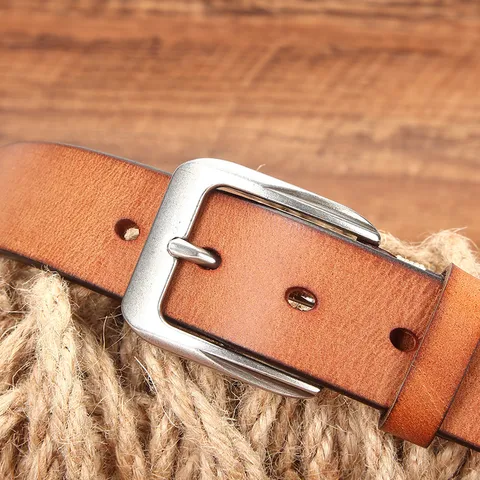 Ceinture en Cuir Véritable Rétro pour Homme Première Couche Cuir de Vachette Boucle à Ardillon Décontracté Vintage Vieilli pour Jeans Accessoires de Mode Homme