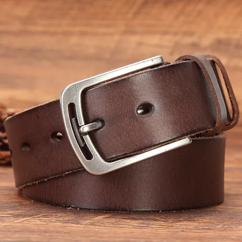 Ceinture en Cuir Véritable pour Hommes Première Couche Peau de Vache Boucle à Ardillon Vintage en Alliage Ceinture Décontractée pour Jeans