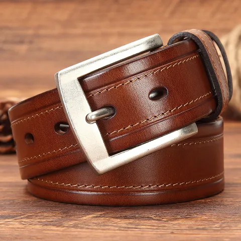 Ceinture pour Homme en Cuir de Vachette Pleine Fleur Boucle Ardillon Décontractée Affaires Mode Sangle Vintage Tannage Végétal
