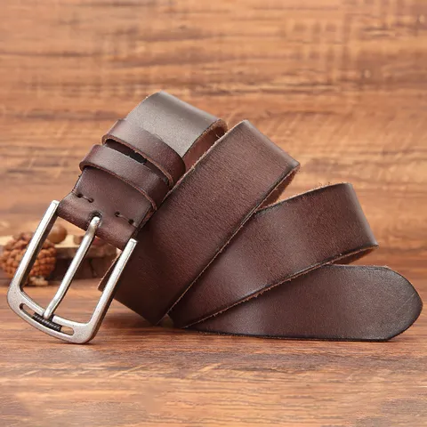 Ceinture en Cuir Véritable pour Hommes Première Couche Peau de Vache Boucle à Ardillon Vintage en Alliage Ceinture Décontractée pour Jeans