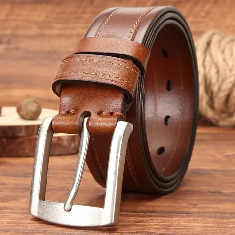Ceinture pour Homme en Cuir de Vachette Pleine Fleur Boucle Ardillon Décontractée Affaires Mode Sangle Vintage Tannage Végétal