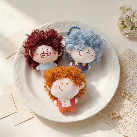 Dreamer Series Explosion Head Plush Doll Keychain Japanese Style Freckle Girl Bag Pendant Curly Hair Stuffed Toy For Girls Gift