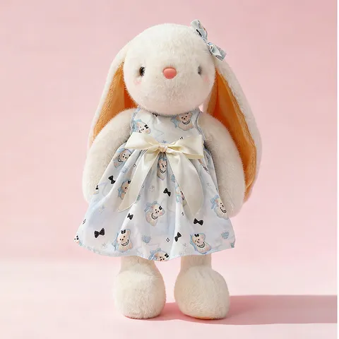 Cute Rabbit Plush Toy With Floral Dress Soft Stuffed Bunny Doll For Baby Girls Soothing Animal Toy For Kids Birthday Gift