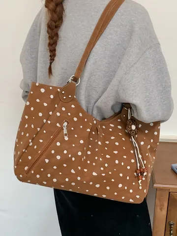 Bolso Tote de Cuero PU con Lunares Retro para Mujer Gran Capacidad Bolso de Hombro Casual para Viajes Diarios Compras