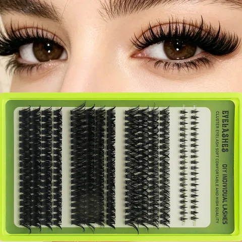 Juego de Pestañas Individuales DIY Segmentadas Naturales Espesas Pestañas en Grupo de Fibra Sintética Extensión de Pestañas Rizadas para Maquillaje de Mujer
