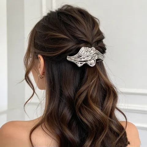 Irregular Liquid Metal Wave Spring Hair Clip For Women Minimalist European Geometric Fluid Deconstruction Headwear Accessory