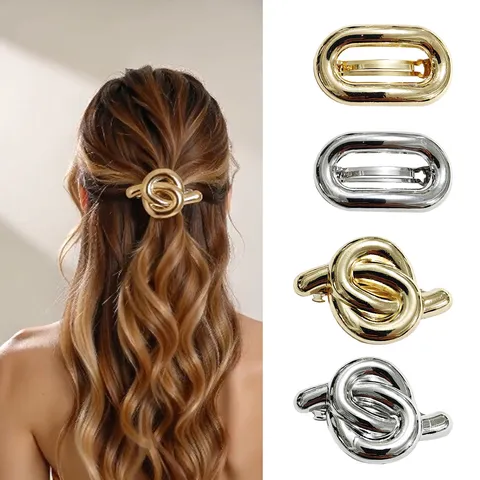 Minimalist Alloy Metal Hair Clip For Women Vintage Geometric Oval Knot Spring Clip Retro Gold Silver Hair Barrettes Fashion Jewelry Headwear