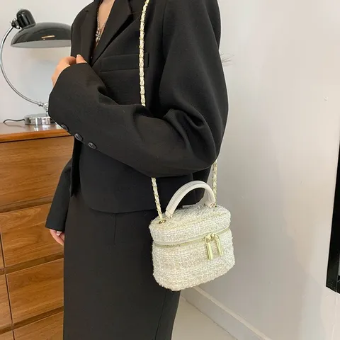 Dames Mini Tweed Crossbodytas Vintage Geruit Ketting Handtas Kleine Vierkante Emmertas Vanity Case Box Bag PU Leer Voor Dagelijks Feest Vrouwen