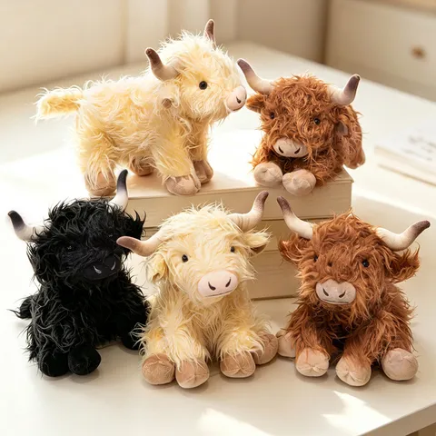 Simulation Highland Cow Plush Toy Cute Stuffed Animal Yak Doll Soft Fluffy Pillow Birthday Gift For Kids