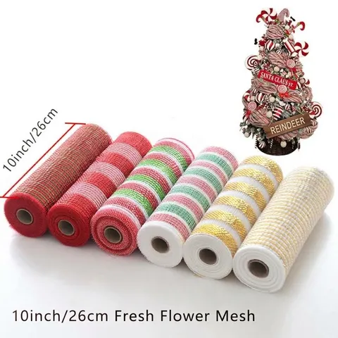 Poly Deco Mesh Ribbon For Christmas Tree Decoration Wreath Making Metallic Foil Craft Netting Floral Packaging Ribbon