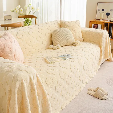 Anti-Cat Scratch Sofa Cover Clover Pattern Plush Thickened Sofa Slipcover Blanket Living Room Home Decor